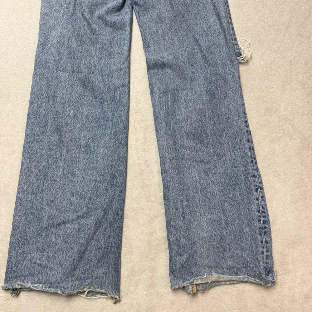 Zara High Waisted Wide Leg Distressed Jeans Light Wash Blue Size 0 24W